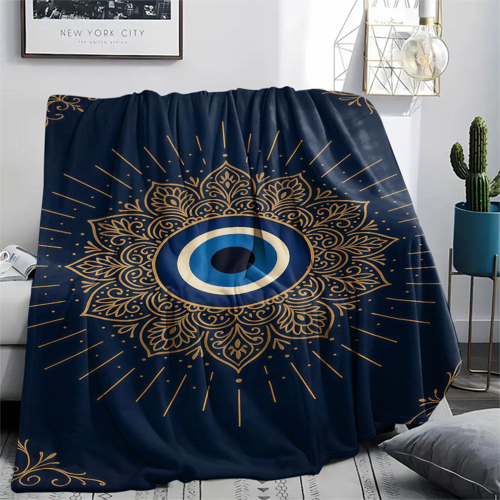 1PC Nazar Boncuğu Print Flannel Blanket, High quality All Seasons, Home Decor, Warmth and Comfort, Perfect for Christmas Gifts