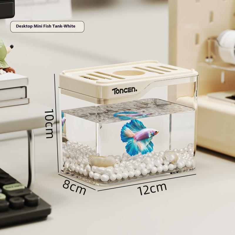 Kreatives Acryl-Aquarium Transparentes Mini-LED-Licht Kampffischbecken Zuchtbecken Atmungsaktives Becken Tischdekoration