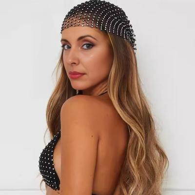Yousheng Rhinestone Pirate Hat Elastic Snood Scarf Cap Masquerade Ball Cosplay Events Mesh Hollow Out Headscarf