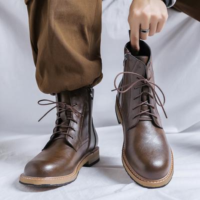 British Stylish Mens Casual Cowboy Boots Lace-up Black Brown Shoes Outdoors Desert Boot Street Style Handsome Ankle Botas Hombre