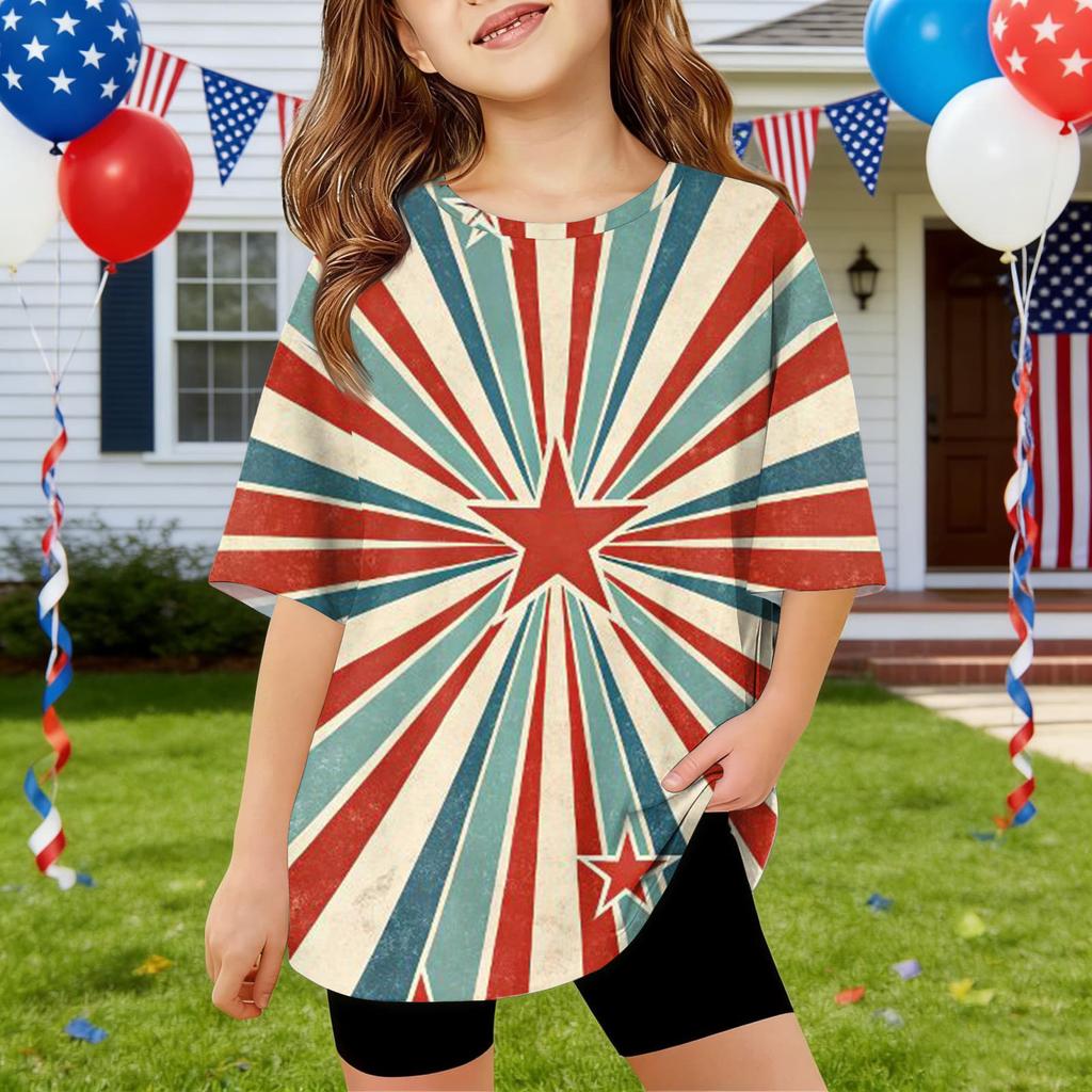 Kids Independence Day Print Round Neck Short Sleeve Casual T-shirt