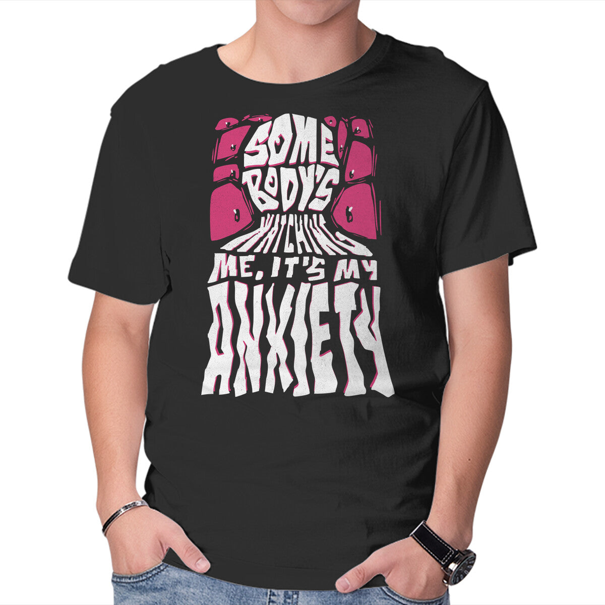 Unisex Crew Neck T-Shirt Anxiety Graphic Short Sleeve Casual Tee XS