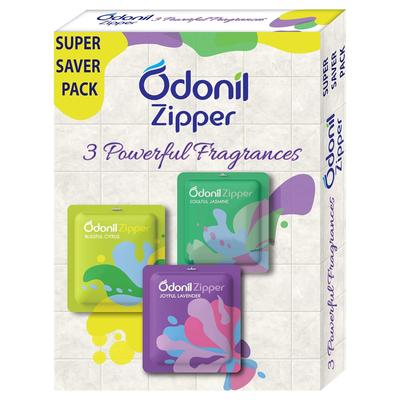 Odonil Deodorante per Ambienti Bagno Zipper 10g x 3 Blocchi Profumati a Lunga Durata Per Casa Fresca Agrumi Gelsomino Lavanda