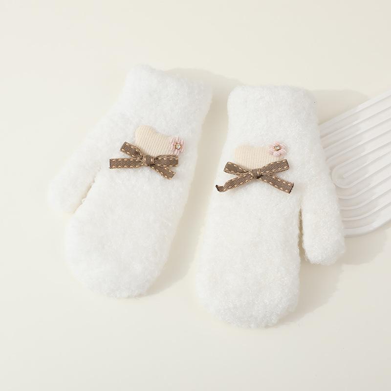 All-inclusive Mittens, Women's Velvet and Thickened Winter Adult Student Cycling To Keep Warm and Cold-proof Wool Knitted Full Finger