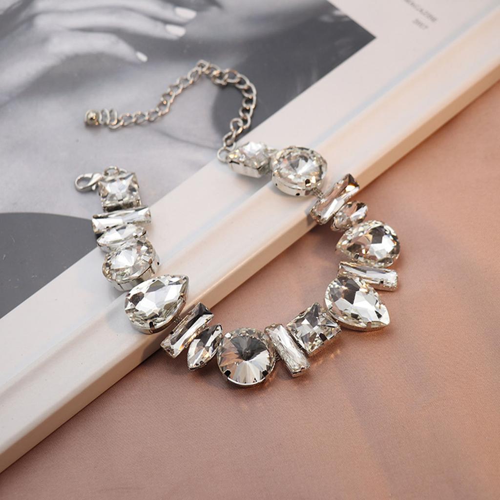 Rhinestone-Necklace Women Girl Geometric Gem Clavicle Chain Birthday Ornament