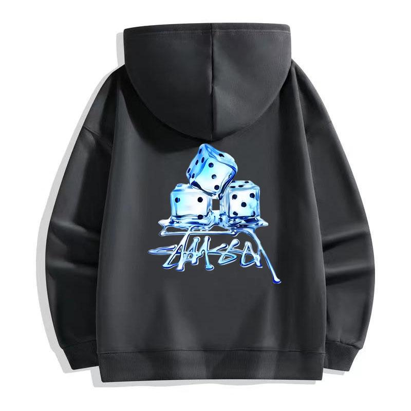 

Stussy 2024, осенне-зимняя мужская и женская утепленная толстовка с капюшоном из высококачественного хлопка с бархатным утеплителем и принтом Ice Dice