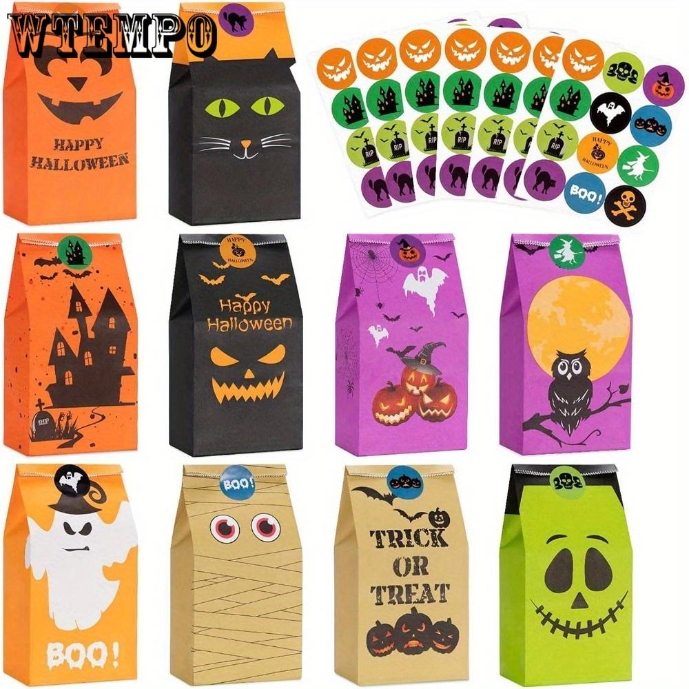 50pcs Halloween Party Tote Bag Packs Treats Bags Party Favors Kids Halloween Candy Bags Trick or Treating  Mini Paper Gift Bags Halloween Goodie Bags