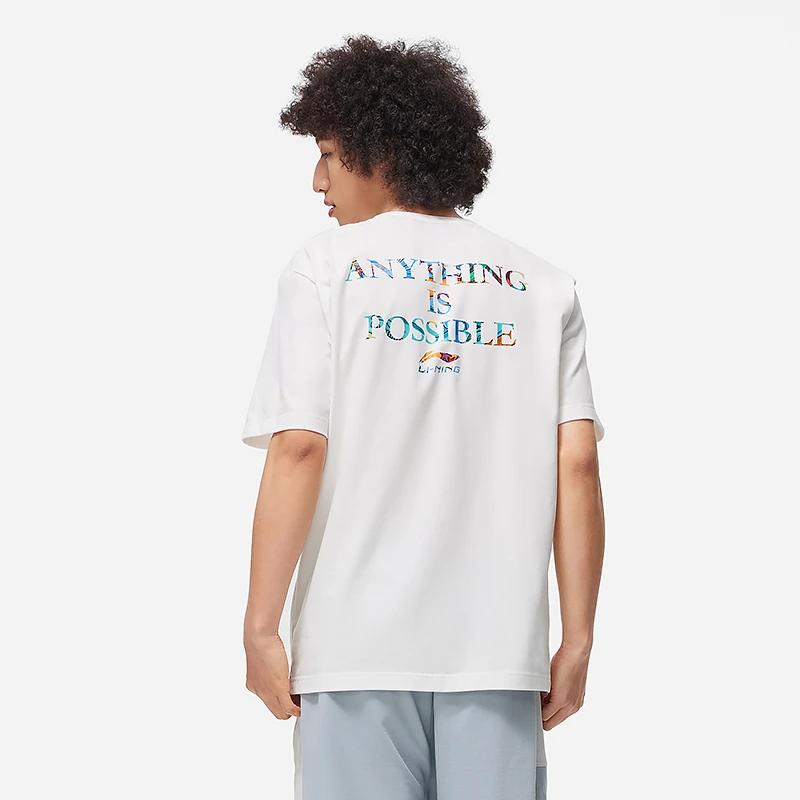 Li-Ning Printed Letter Round Neck Pullover Short Sleeve T-Shirt Men Tops White AHST177-1