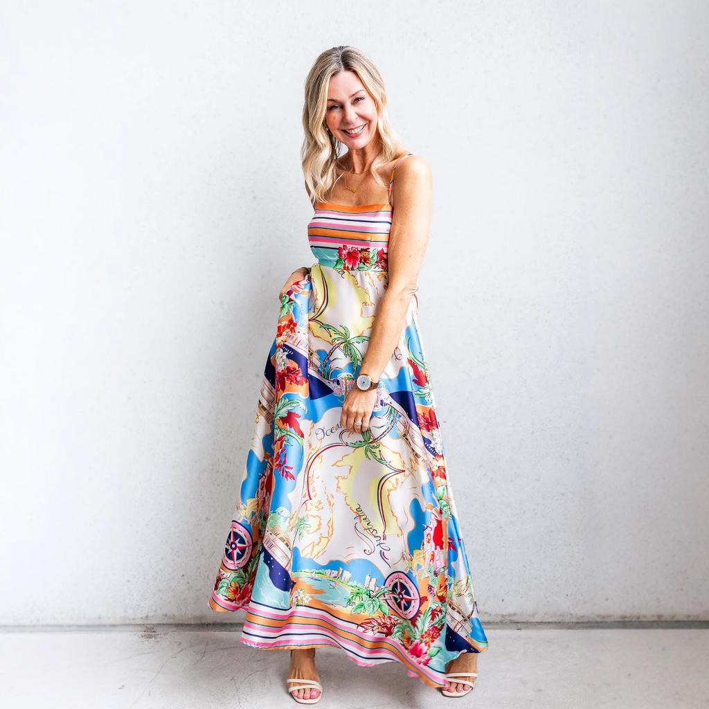Summer wind new sexy women's clothing high waist printing vacation style swinging suspender dress