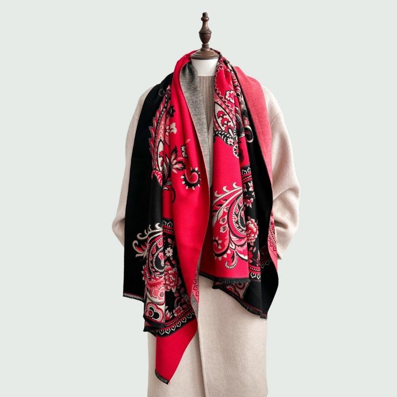 Retro imitation cashmere shawl large size autumn and winter color matching versatile double-sided dual-purpose scarf women