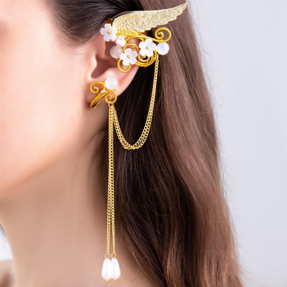 Left Ear Right Ear Zinc Zinc Alloy Elf Ear Clip Crystal Long Tassel Earrings Wings Ear Cuff Cosplay Jewelry
