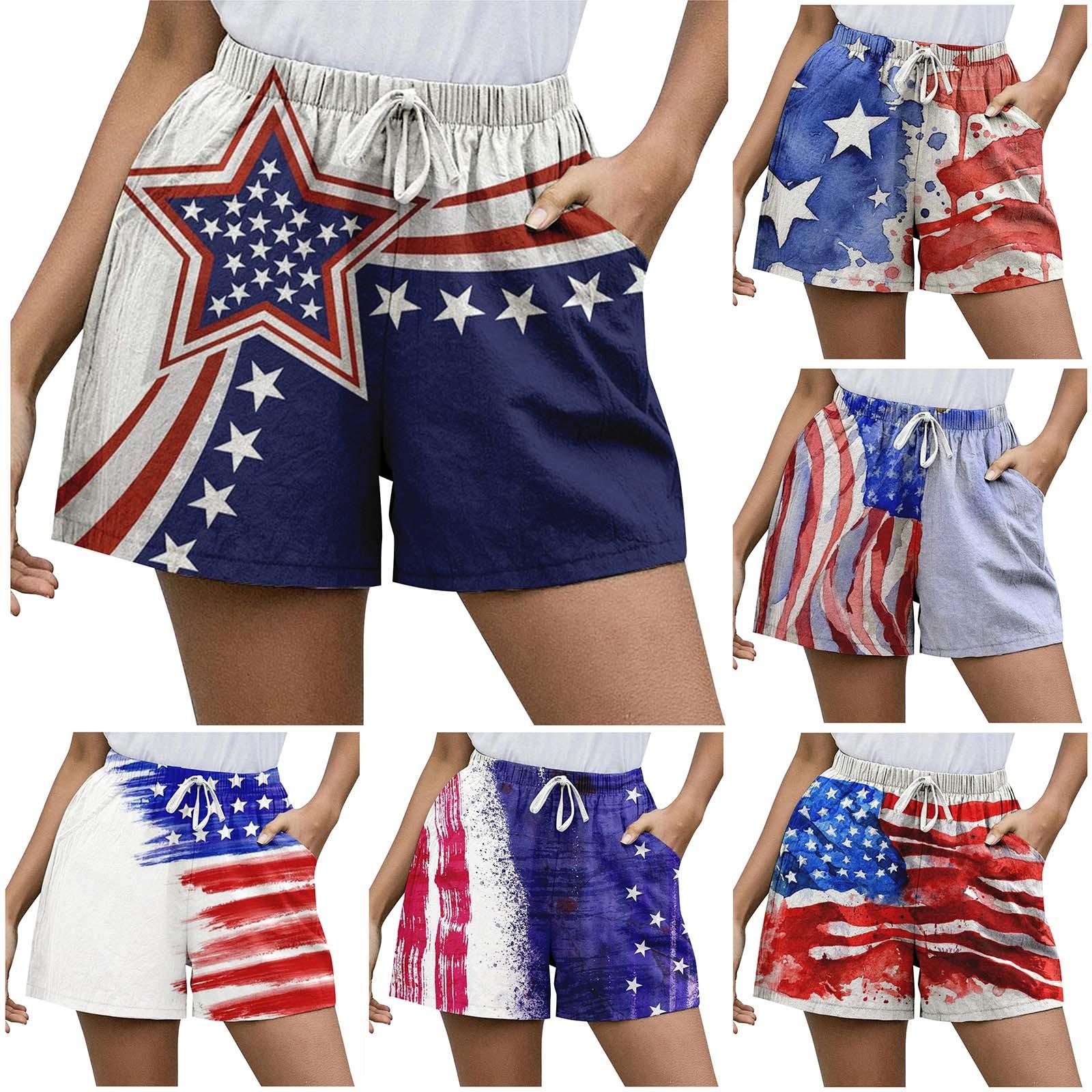

(Куниде) Женские модные свободные повседневные шорты с карманами и принтом на День независимости с высокой талией