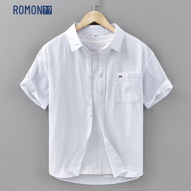 

ROMON Men s Solid Color Pure Cotton Short Sleeve Shirt 2XL