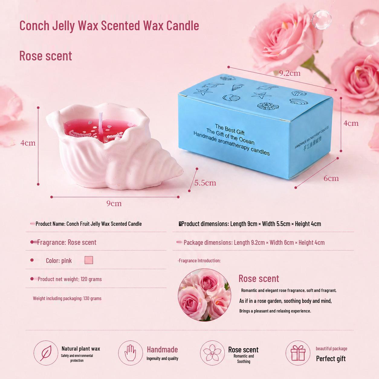 Luxury Conch Aromatherapy Candle Gift Set: Handmade Jelly Wax Fragrance Ornament розовый