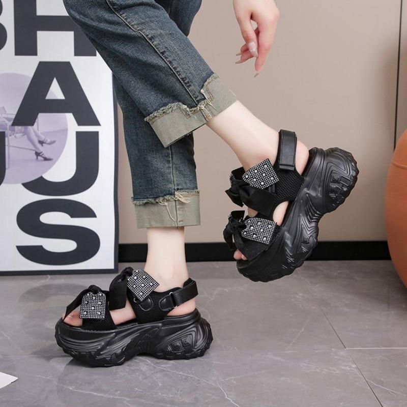 Fashion 2025 New Summer High Platform Women Sandals Buckle Wedges Bling Shoes Fashion Outside Chunky Sandals Beach Casual Slides Woman