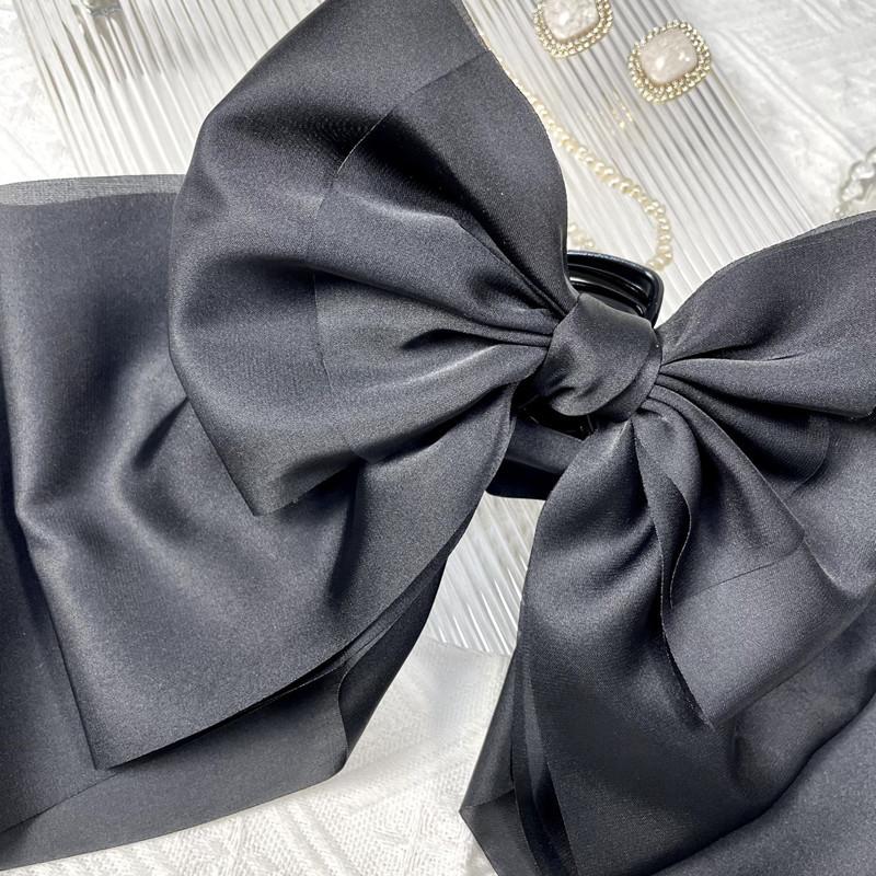 Vintage French Large Hair Bow Ties Claws Elegant Solid Color Big Bow Hair Clip Satin Butterfly Bow Hairpin Girl Hair Accessories