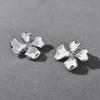 Niche Fashion Copper-Plated Platinum Drop Glaze Flower Inlaid Geometry Square Zircon S925 Silver Needle Stud Earrings Women