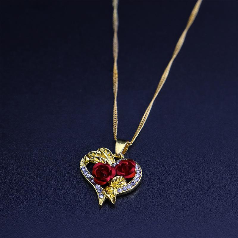 Heart-Shaped Rose Earrings & Necklace Set - Women's European & American Fashion Jewelry