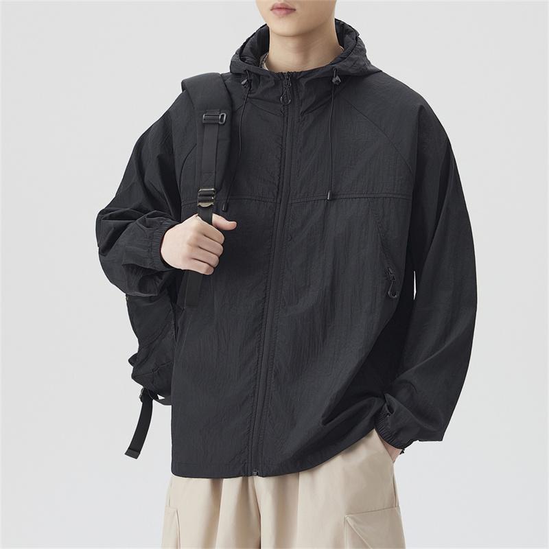 

Men s Upf 50+ Sun Protection Hooded Jacket Lightweight Breathable Oversized Zip Up Windbreaker Casual Outdoor Summer Hiking Fishing Tops 2XL чёрный