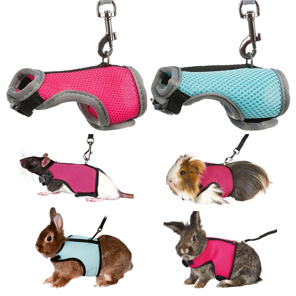 Rabbit Harness Leash Set Small Pet Chest Strap Adjustable Soft Mesh Harness with Leash Rat Vest Leashes Set Portable Elastic