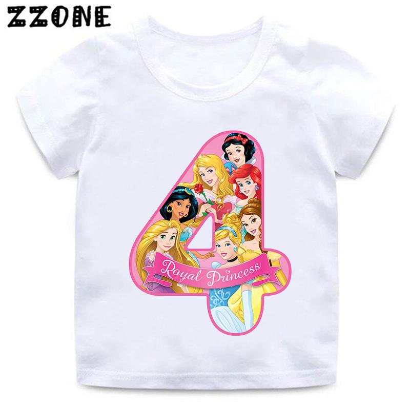 Different Princess Cinderella Number Print Girls Clothes 1 2 3 4 5 6 7 8 9 Years Birthday Kids Tshirt Baby Boys Children T-Shirt