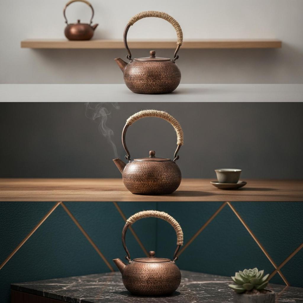 Chinese Tea Ceremony Kettle Handcrafted Hammered Copper for Collectors, Kitchen