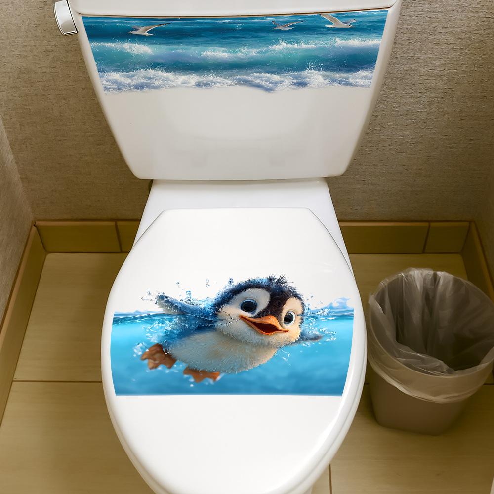 Cartoon Swimming Penguin Bathroom Decoration Toilet Sticker