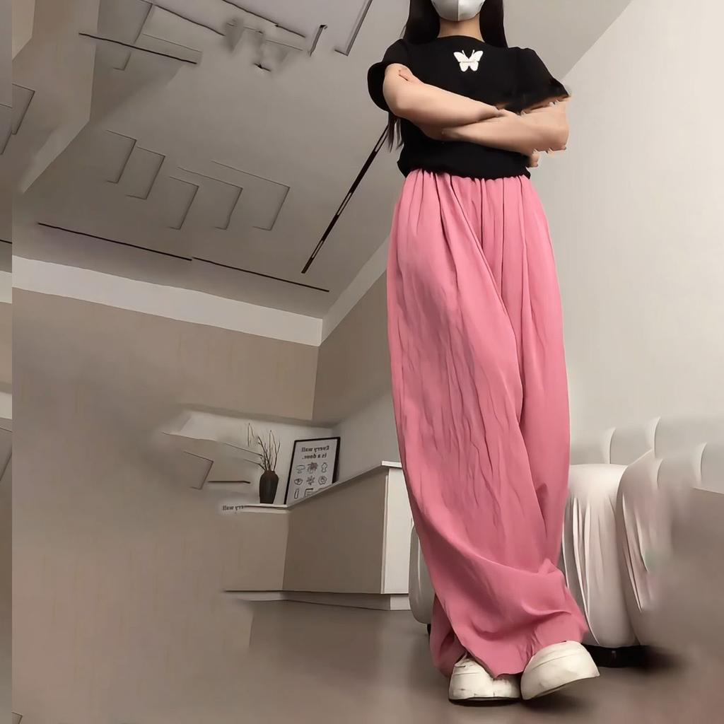 Raspberry Ice Silk Yamamoto Pants for Women - Fall/Spring Drapey High-Waisted Straight-Leg Slimming Casual Wide-Leg Trousers