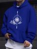 Men's casual hooded sweatshirt for autumn and winter, geometric compass print, outdoor casual fitness long-sleeved top