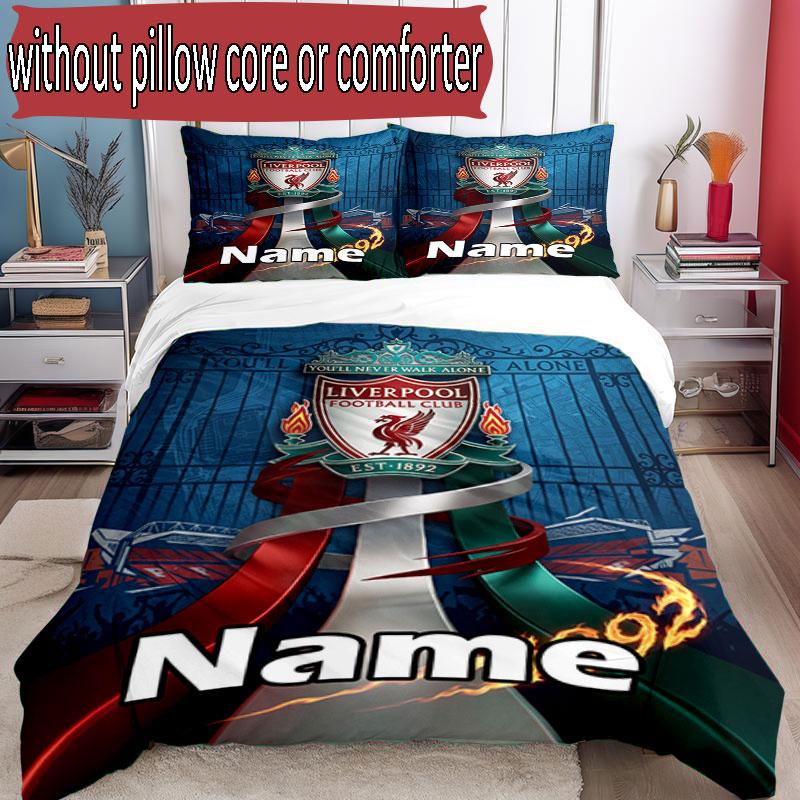 3pcs Duvet Cover Set (1*Duvet Cover + 2*Pillowcase, Without Core), Custom Name Liverpool Football Club Pattern Bedding Set, Home Bedroom Decor Gift