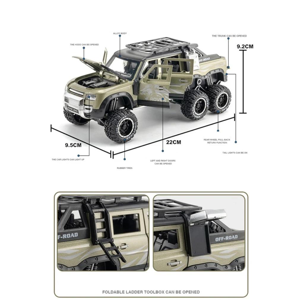 1/24 Land Range Rover Defender Alloy Pickup Car Model Diecasts Metal Off-road Vehicles Car Model Sound Light Childrens Toys Gift
