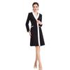 Black & White V-Neck Color Block Mid-Length Dress - Slimming & Flattering Professional Women's Attire for Spring & Autumn.