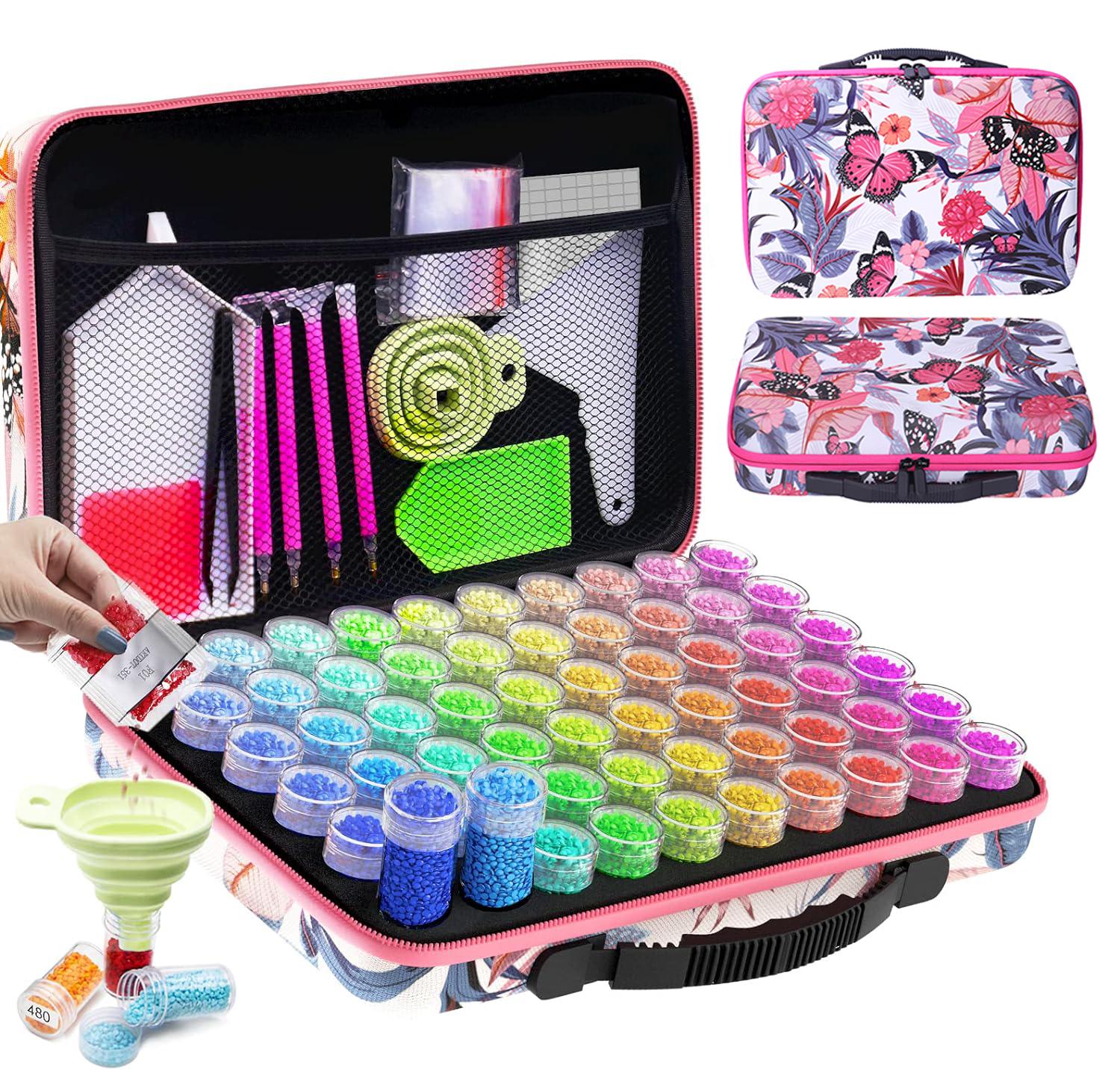 

60 Bottles Diamond Painting Storage Container Case with Color Number Labels Stickers and Funnel Beads Storage Box Organizer Tool