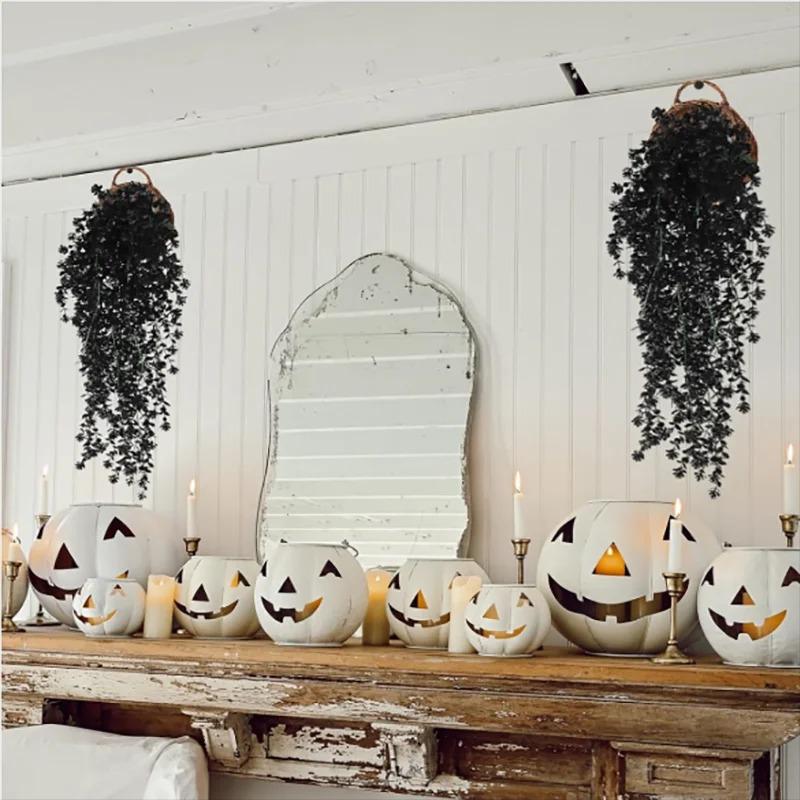 2Pcs Artificial Plants Black Vines UV-Resistant Protection Hanging Fake Plants Outdoor Indoor Home Garden Halloween Decoration