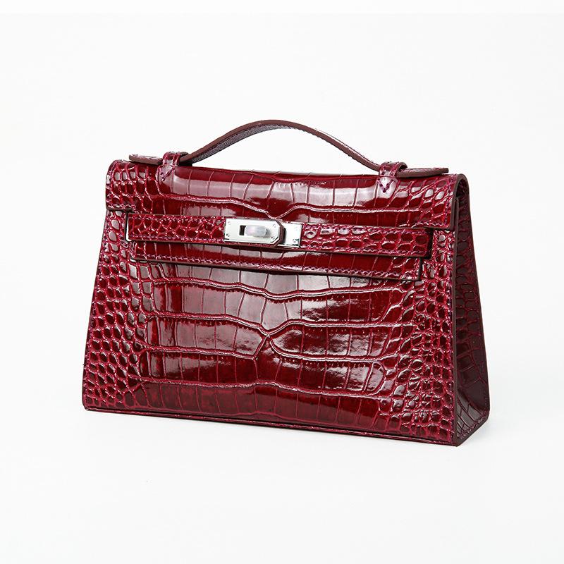 2025 Women's Genuine Leather Mini Handheld Bag - Crocodile Pattern Chain Shoulder Kelly Bag