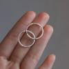 Real 925 Silver Shiny Geometric Minimalist Hoop Earrings for Fashion Women Fine Jewelry Light Luxury Accessories