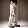 High-end American retro washed overalls men's autumn new loose straight paratrooper dirty dyed multi-pocket casual pants
