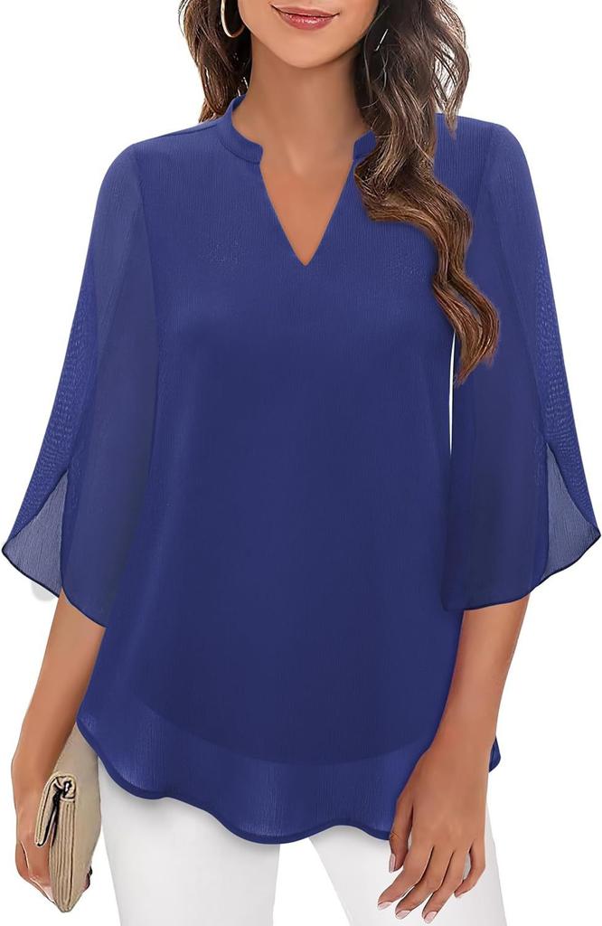 Women's Petal Sleeve Top Loose V-Neck Chiffon Shirt