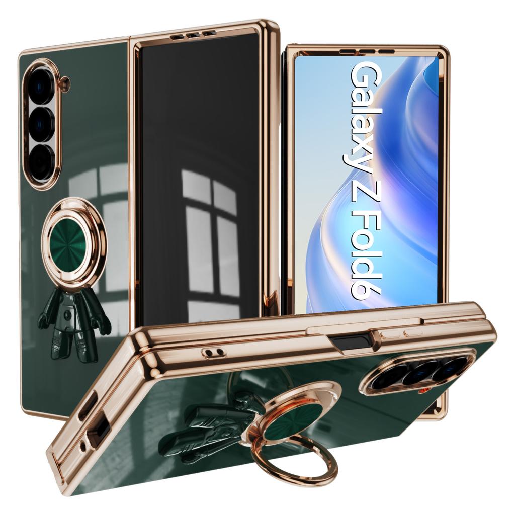 For Samsung Galaxy Z Fold6 5G Case with Astronaut Ring Kickstand 6D Electroplating TPU Phone Cover