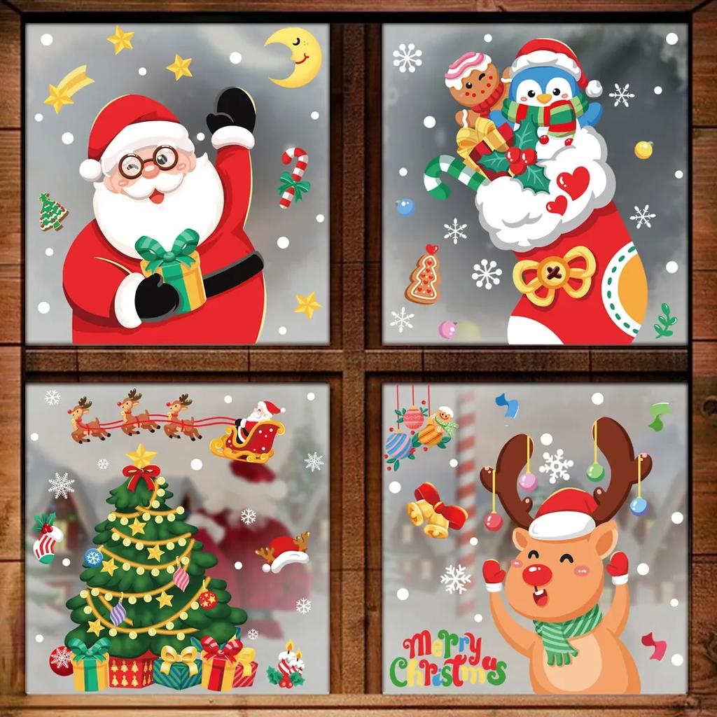 Christmas Window Stickers Santa Claus Snowflake DIY Wall Decal 2025 Christmas Decorations For Home New Year Ornaments Gift