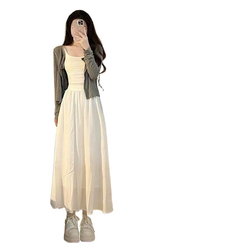 2025 Early Autumn Women's Three-Piece Set: Cardigan, Camisole, and Slimming Skirt
