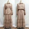 M276# Middle East Lace Applique Shirt & Loose A-line Long Skirt Set for Women