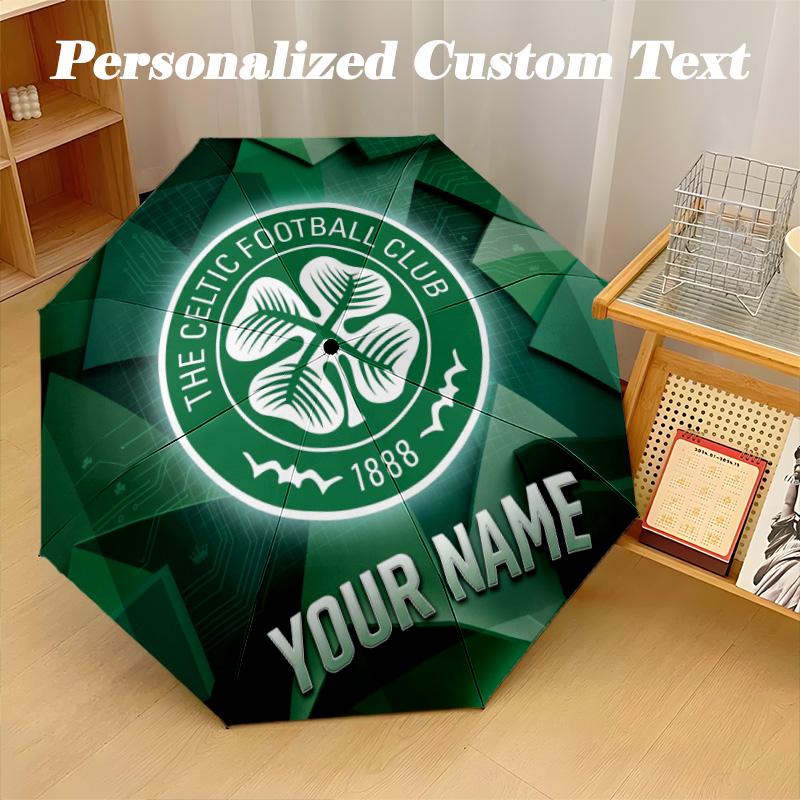 8 Rib Auto Folding Umbrella Celtic FC Print Custom Name Text Portable Rain Gear