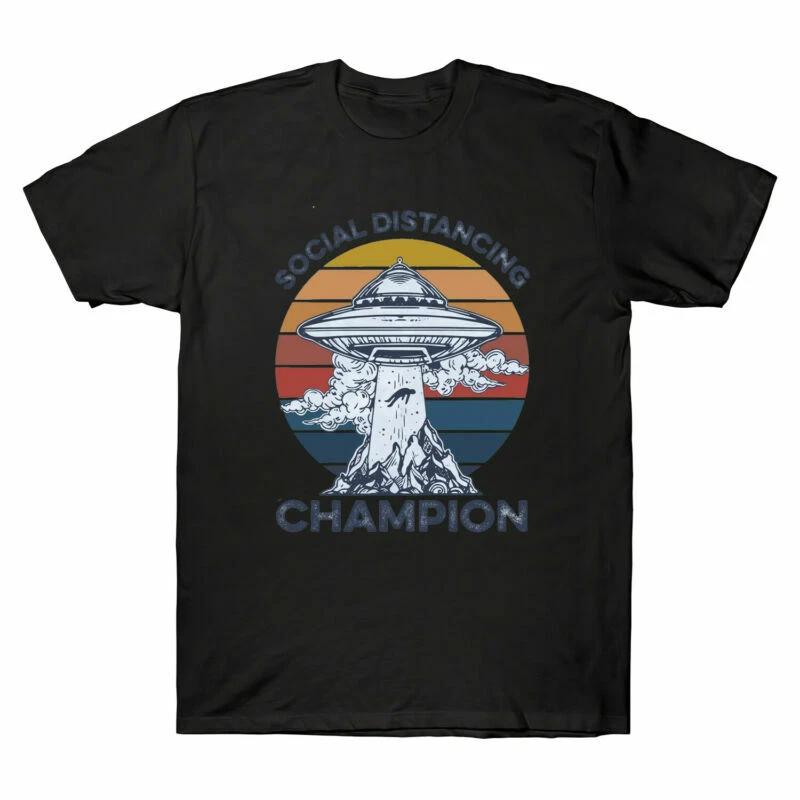 Alien Social Distancing Champion Vintage Funny Men s Cotton T Shirt Novelty Tee XXXXL
