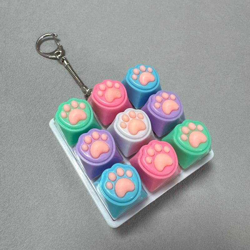Cute Cat Claw Keychain 9 Keys Keyboard Decompression Toys Diy Keyboard Keyring Toys For Adult Stress Relief Gifts