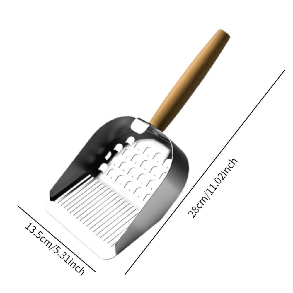2 In 1 Cat Litter Scoop Wood Handle with Hanging Hook Pet Waste Shovel Comfortable Grip Easy To Clean Litter Box Scooper