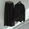 Women's Retro Two-Piece: Loose Shirt & High Waist Wide Leg Pants Suit