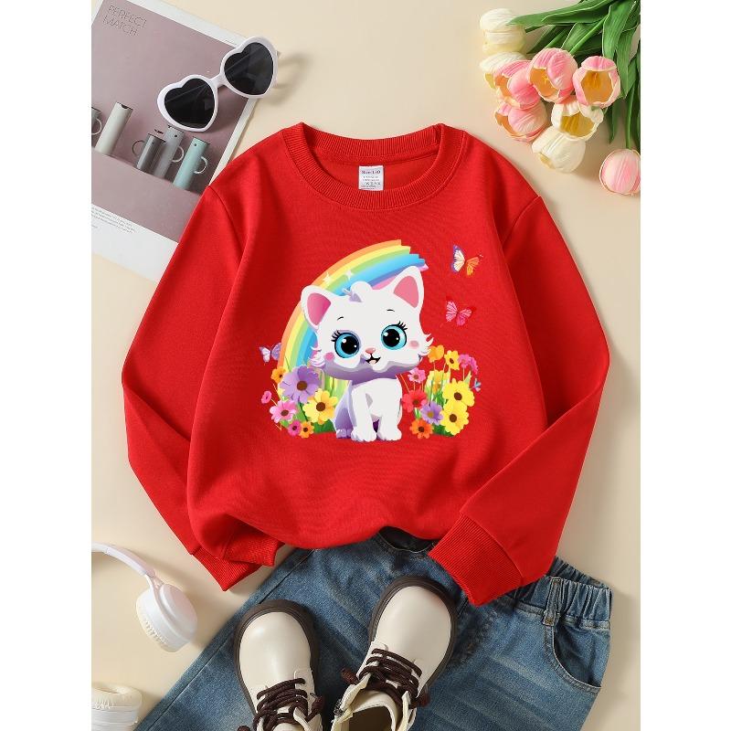 European sizes  Kids' Casual Printed Round Neck Pullover, Kids' Fashion Round Neck Sweatshirt with Adorable Animal Prints,  Casual Comfortable