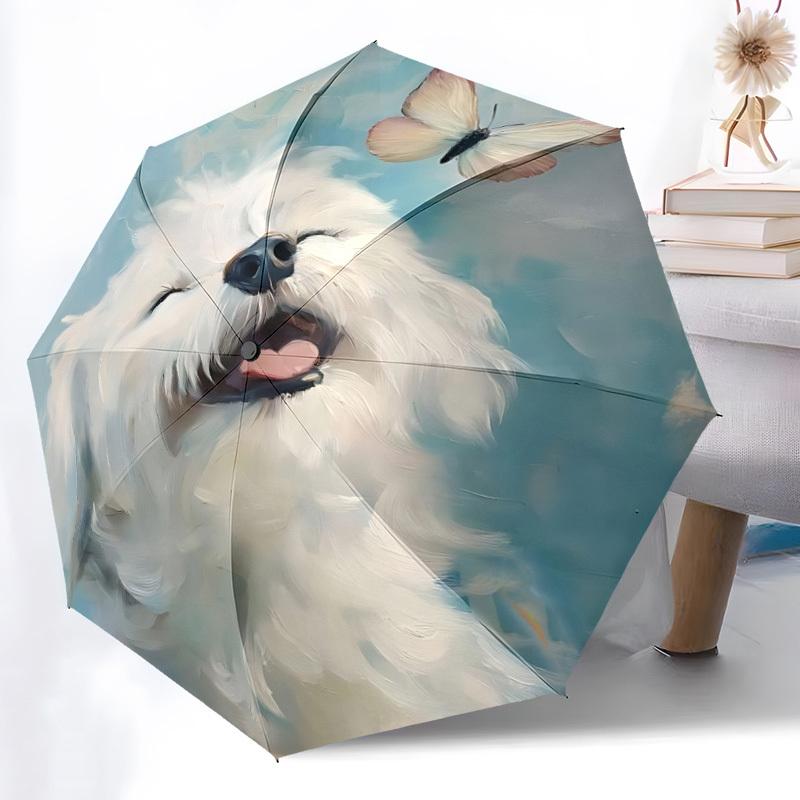 1pc Dogs Butterfly Automatic Open/Close Umbrella Compact Folding Umbrella, All-Season Portable Umbrella for Women/Men, Perfect Gift for Birthdays013