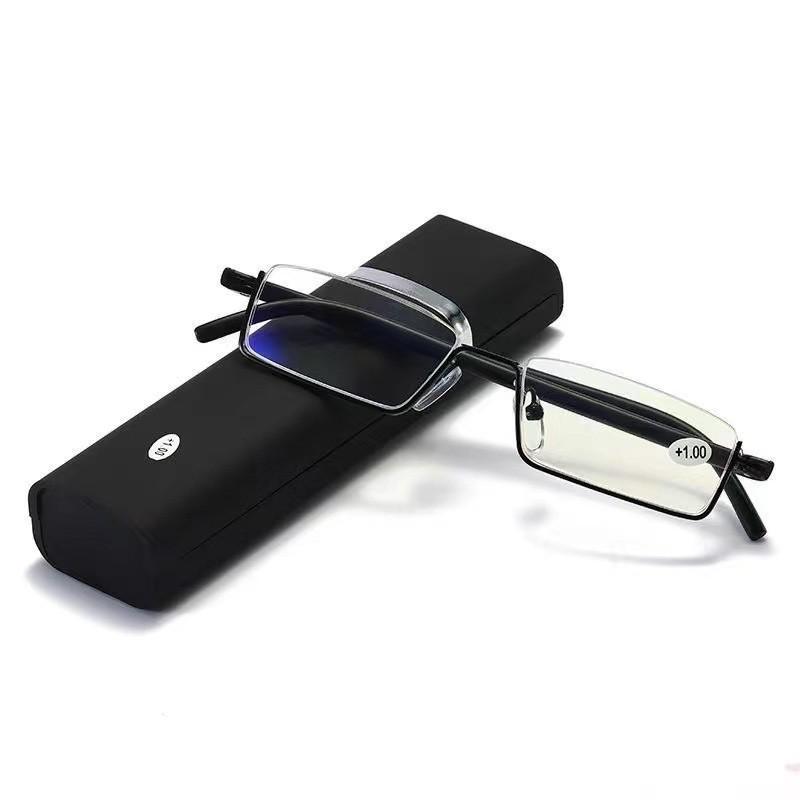2024 Portable Anti-Blue Light Floral Reading Glasses for Men & Women - Elegant Rimless/Semi-Rimless Presbyopic Glasses with Pen Holder
